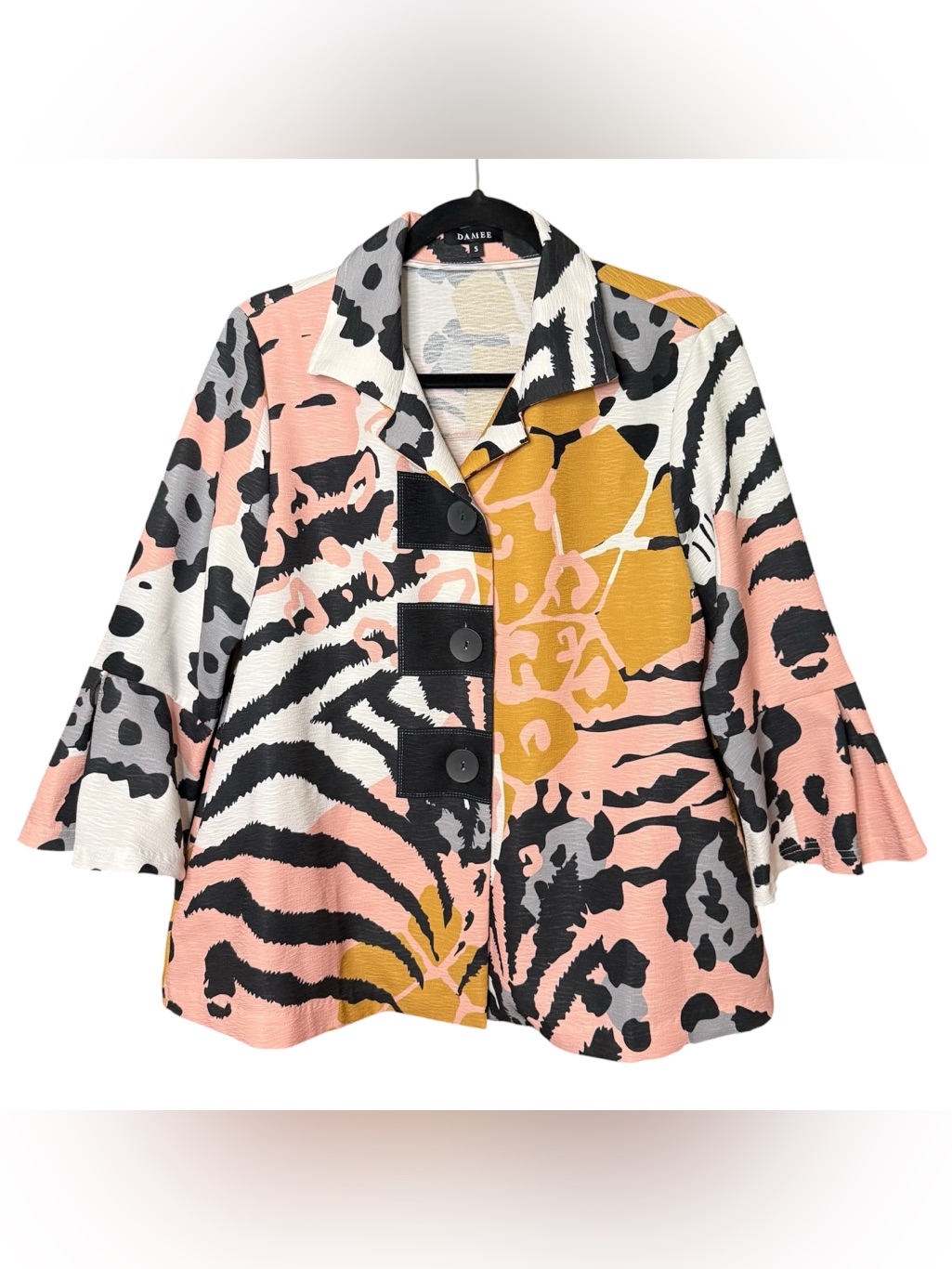 Damee New York Animal Print Button Patch Jacket Pink